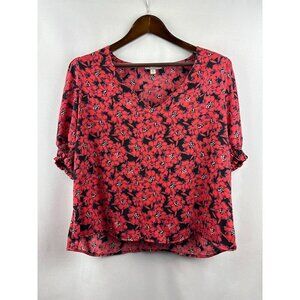 Women’s Allison Joy Large Black & Red Floral Short Sleeve Blouse